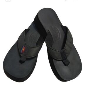Rainbow Platform Flip Flops Women's Black Thick Sole Summer Sandals Shoes euc